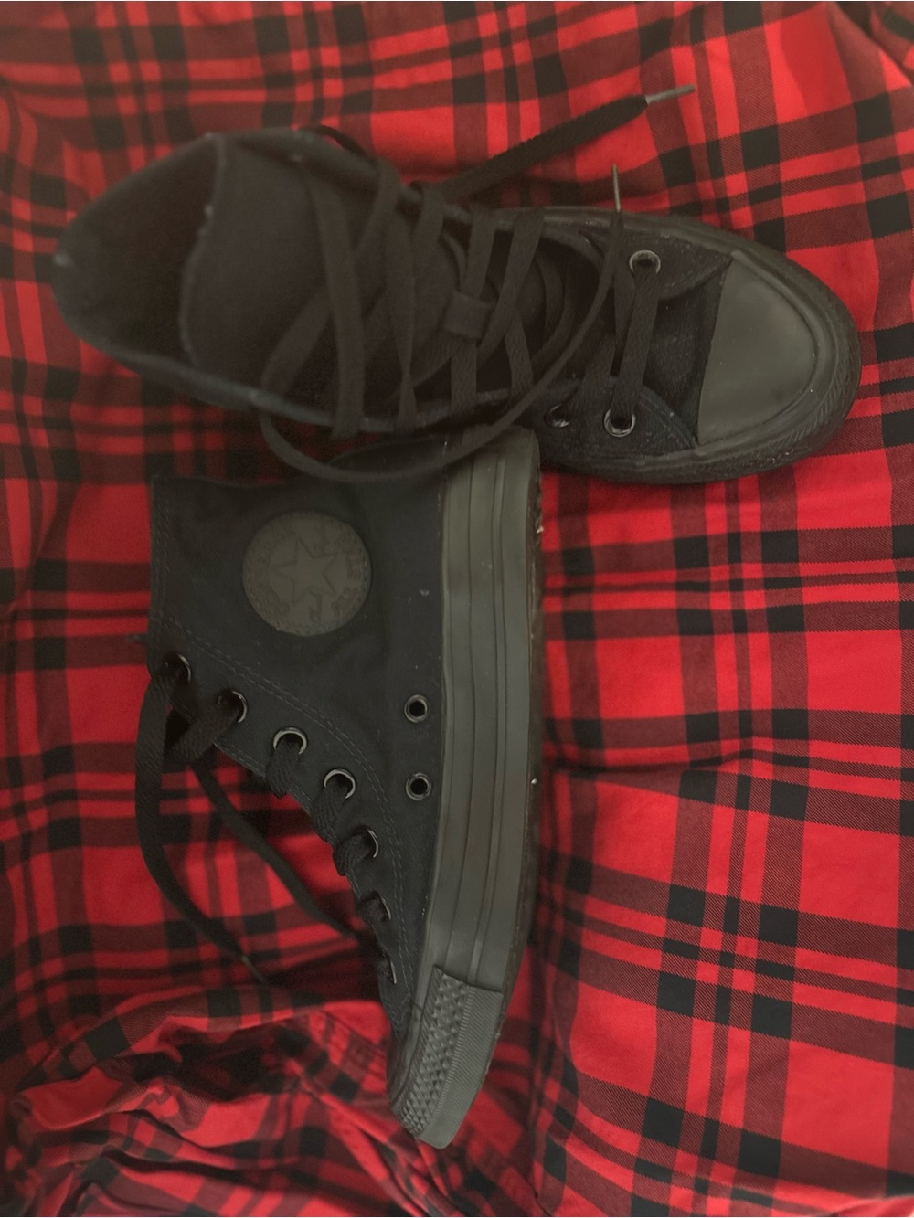 Converse Black High-Top “Chuck Taylor’s” Canvas Sneakers - Classic Lace-Up - Picture 2 of 4